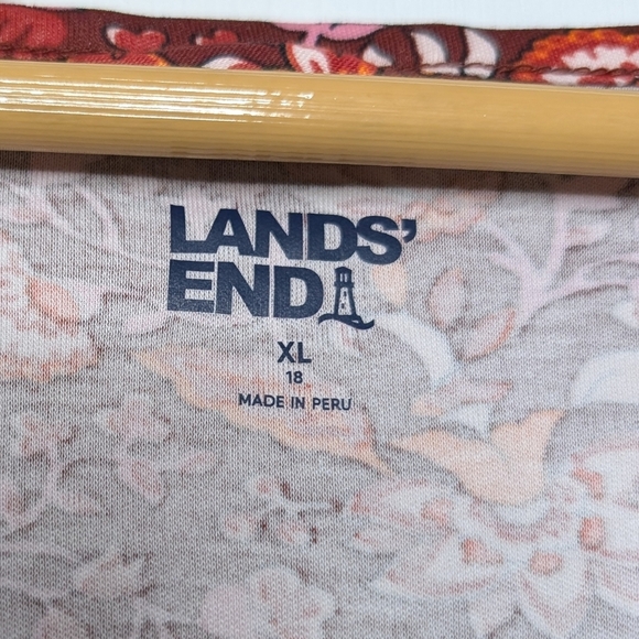 Lands End Womens Dress Size XL Red Long Sleeve Floral Flowers Flaw - Picture 3 of 5